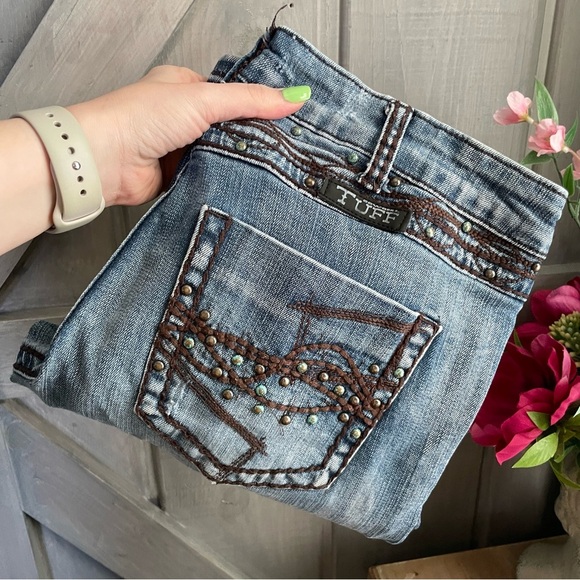Cowgirl Tuff Denim - Cowgirl Tuff Show it off III Thick stitch bronze turquoise studds medium wash
